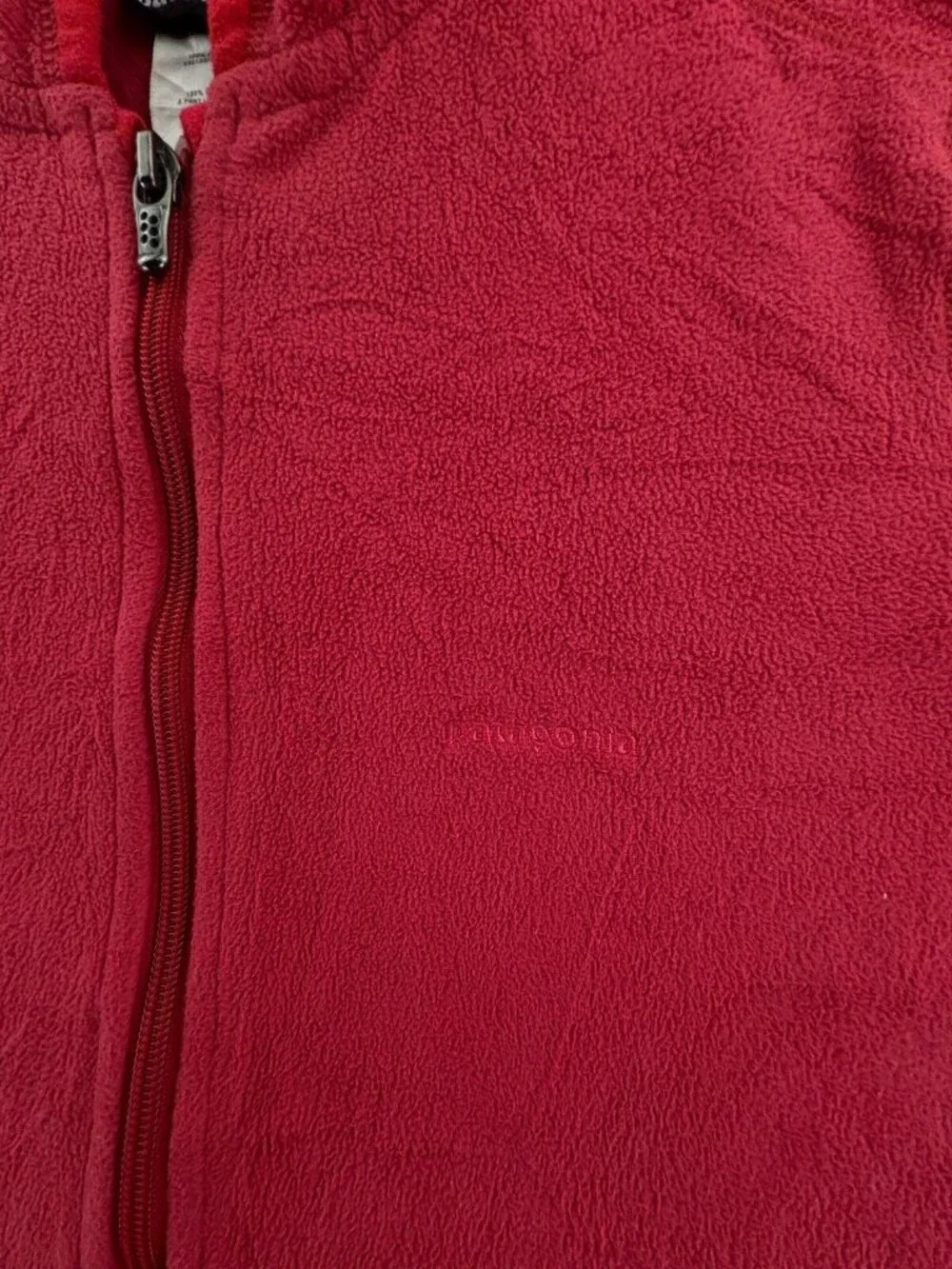 Patagonia Women’s Jacket Adult Fleece Red Hooded Small Full Zip W/ Logo, Pockets